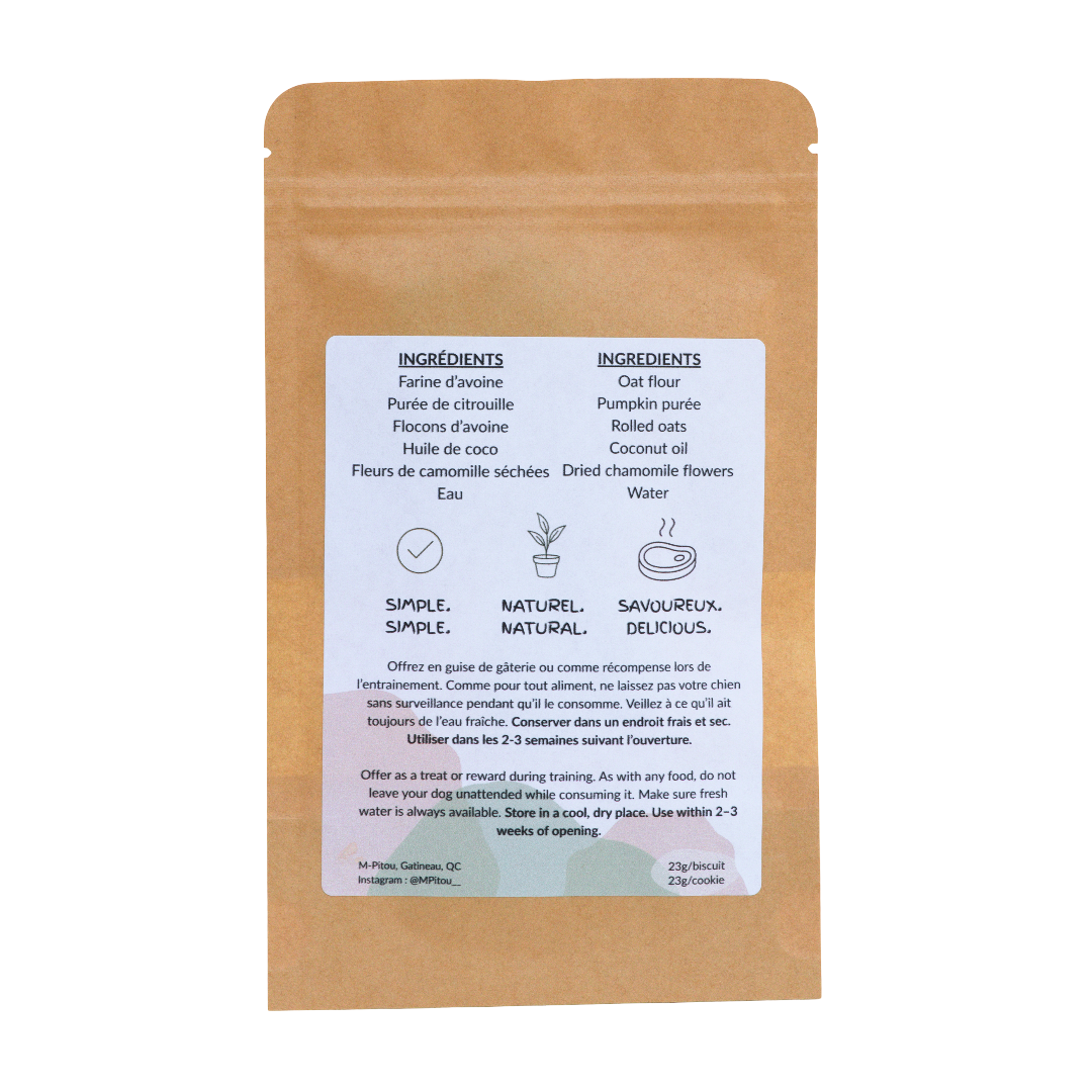 Gâterie naturelle personnalisée – Citrouille et camomille