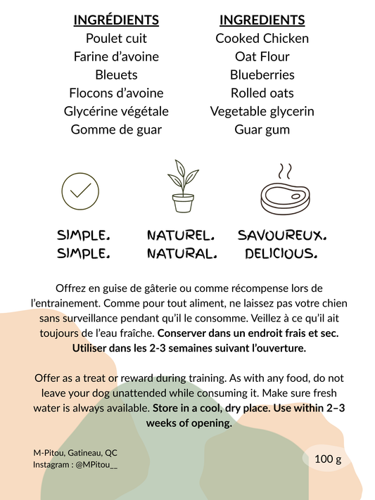 Gâterie naturelle – Poulet & Bleuets