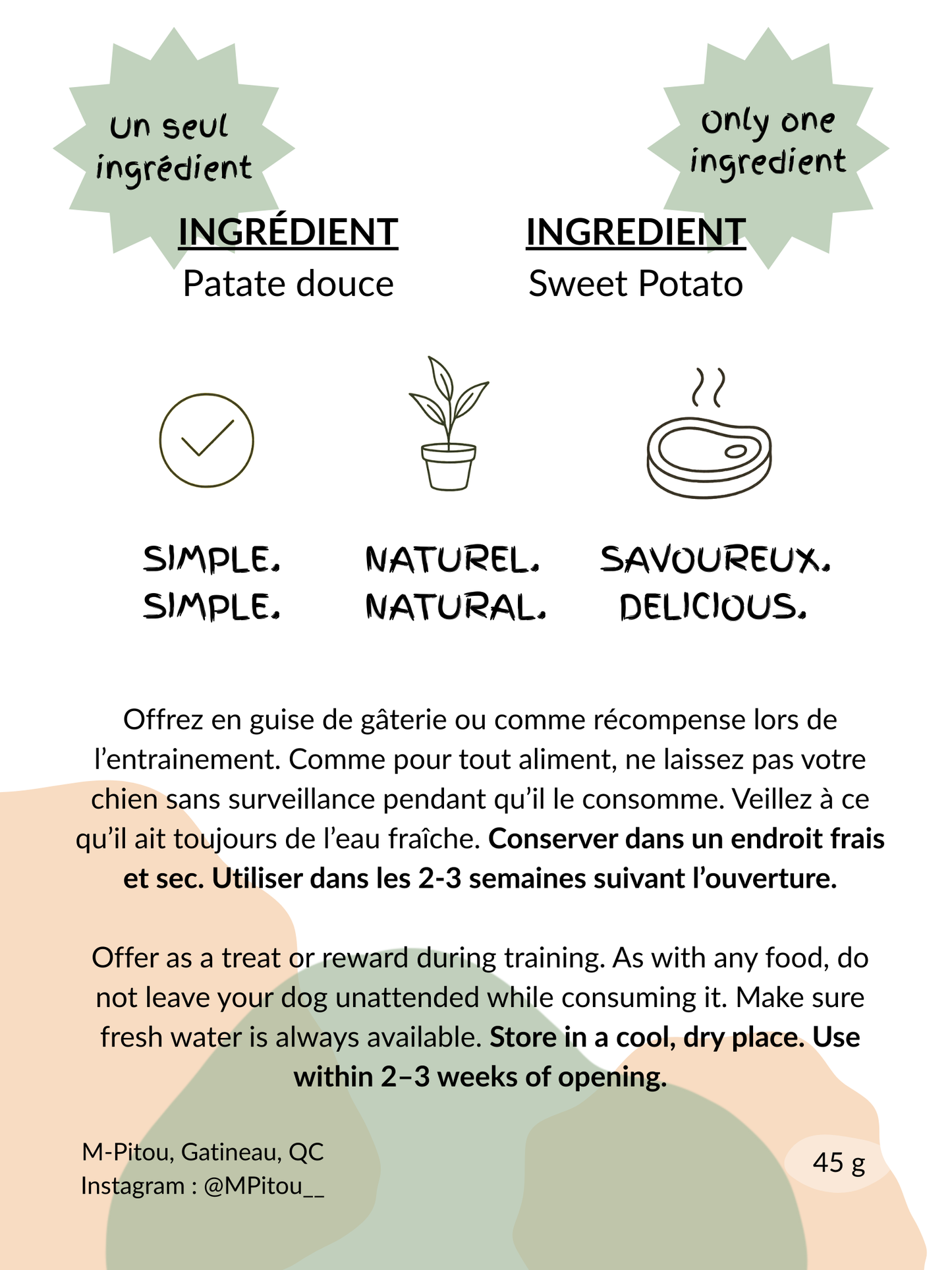 Gâterie naturelle à un ingrédient - Patate douce